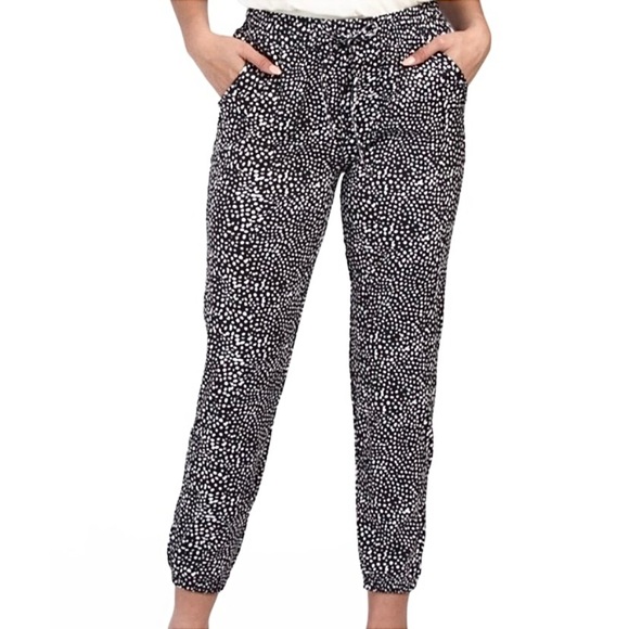 EUC Rachel Zoe Elevated Polka Dot Elastic Waist Drawstring Jogger Black/White M - Picture 1 of 9